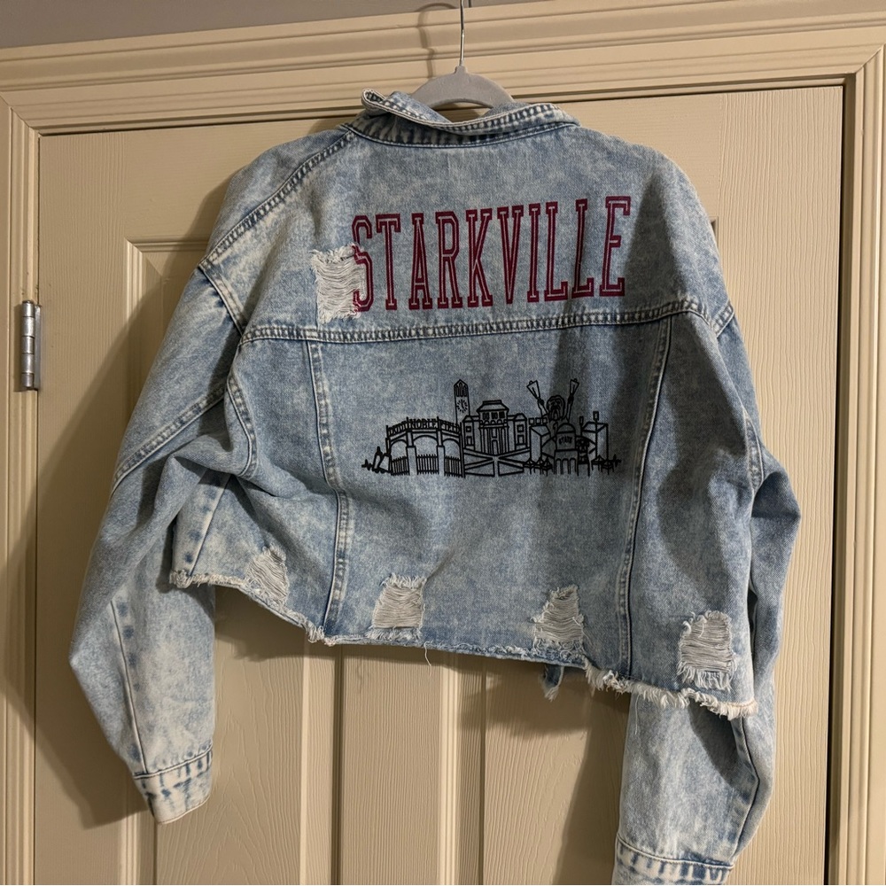Starkville embroidered blue jean jacket